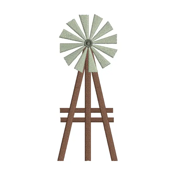 Windmill Embroidery Design – Rustic Farm Machine Embroidery File
