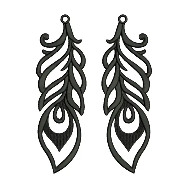 Feather Earrings Embroidery Design – Elegant