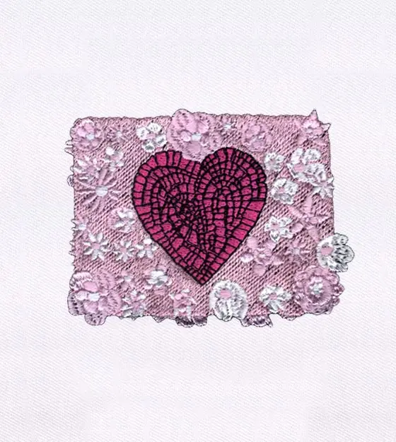 Pink Lace Heart Embroidery Design