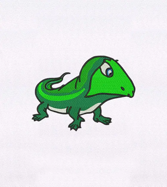 Cute Green Lizard Embroidery Design