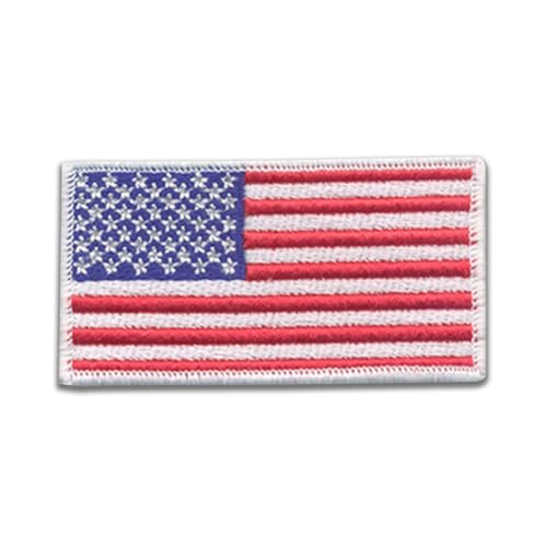 DigitEMB USA American Flag Patch Red, White & Blue Embroidered Patch with White Merrow Border 3” x 1.6” Iron On/Sew On Patriotic Badge for Jackets, Hats, Vests, Backpacks & Tactical Gear