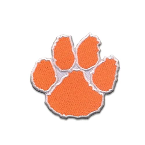 DigitEMB Paw Print Patch, Orange Iron On Embroidered Dog Paw Applique