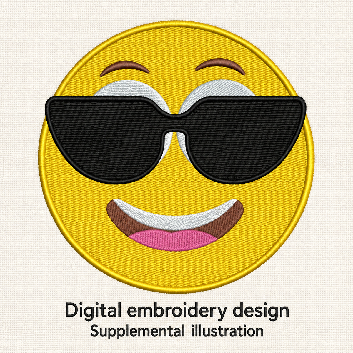 Illustrative preview of Smiling Sunglasses Emoji Embroidery Design.