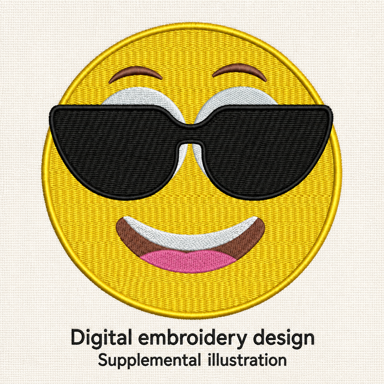 Illustrative preview of Smiling Sunglasses Emoji Embroidery Design.