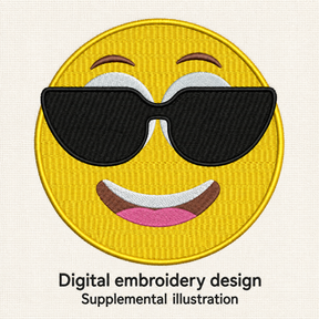 Illustrative preview of Smiling Sunglasses Emoji Embroidery Design.