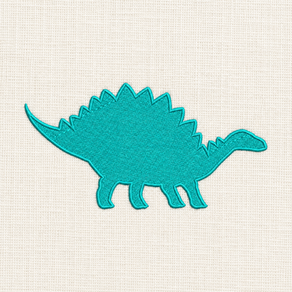 Digital embroidery mockup of Turquoise Dinosaur Silhouette Embroidery Design; illustrative preview.