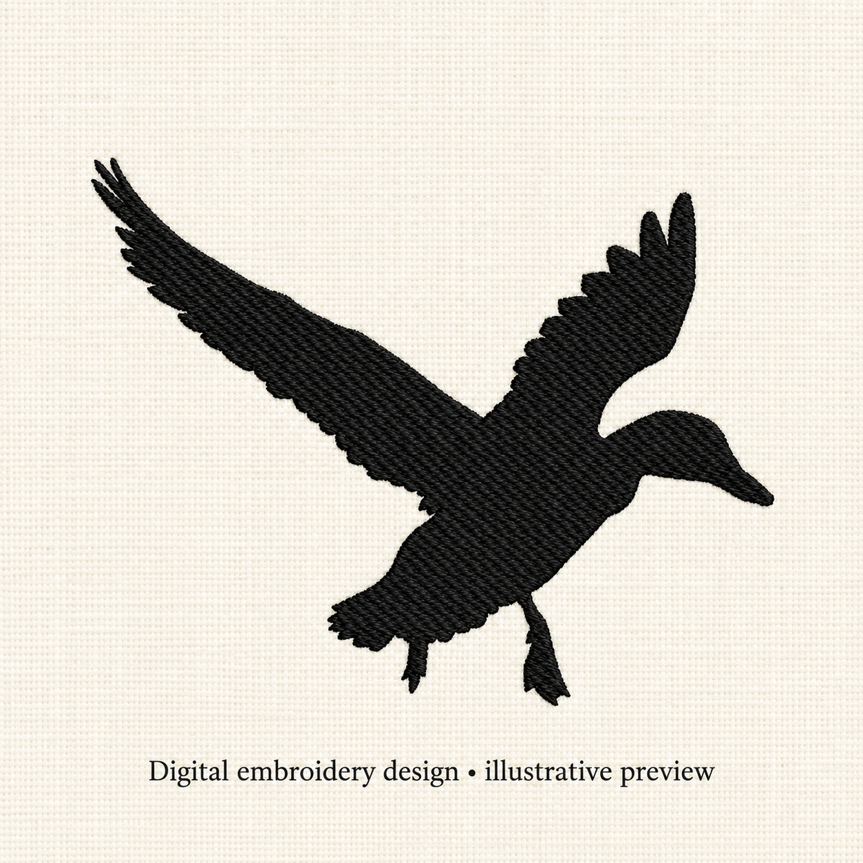 Illustrative preview of Flying Duck Silhouette Embroidery Design.