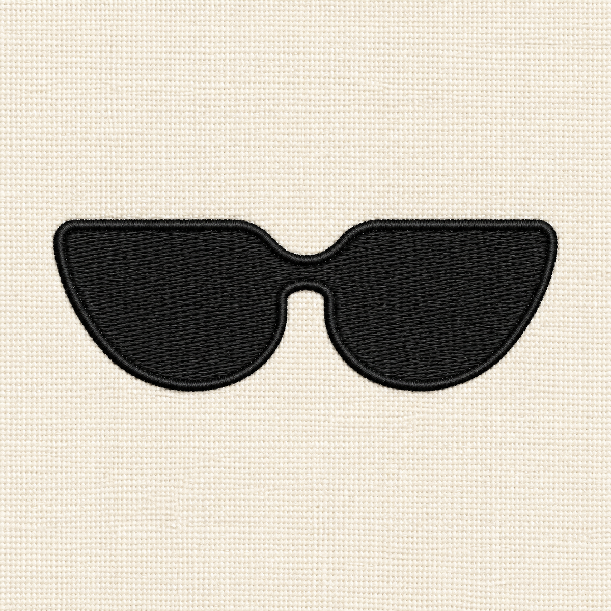 Digital embroidery mockup of Black Sunglasses Silhouette Embroidery Design; illustrative preview.