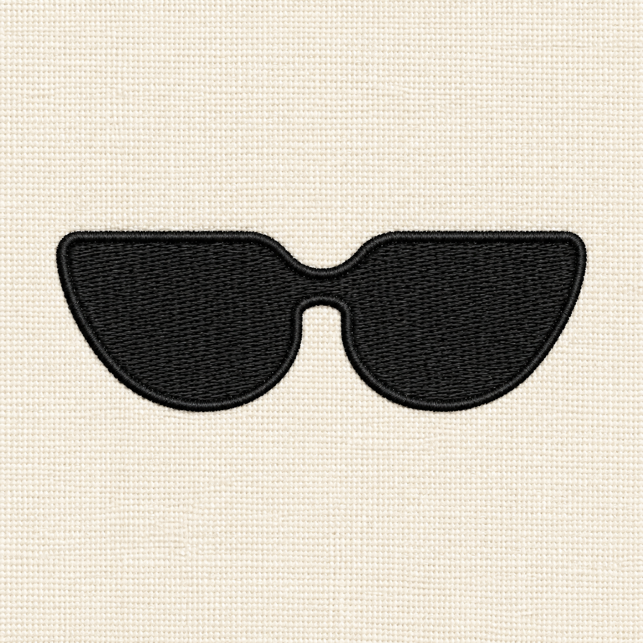 Digital embroidery mockup of Black Sunglasses Silhouette Embroidery Design; illustrative preview.