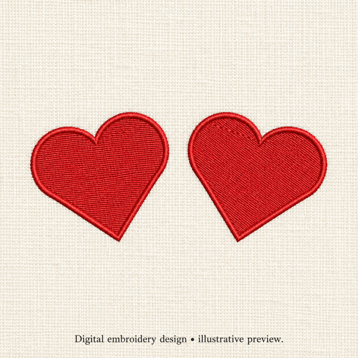 Illustrative preview of Side-by-Side Red Hearts Embroidery Design.