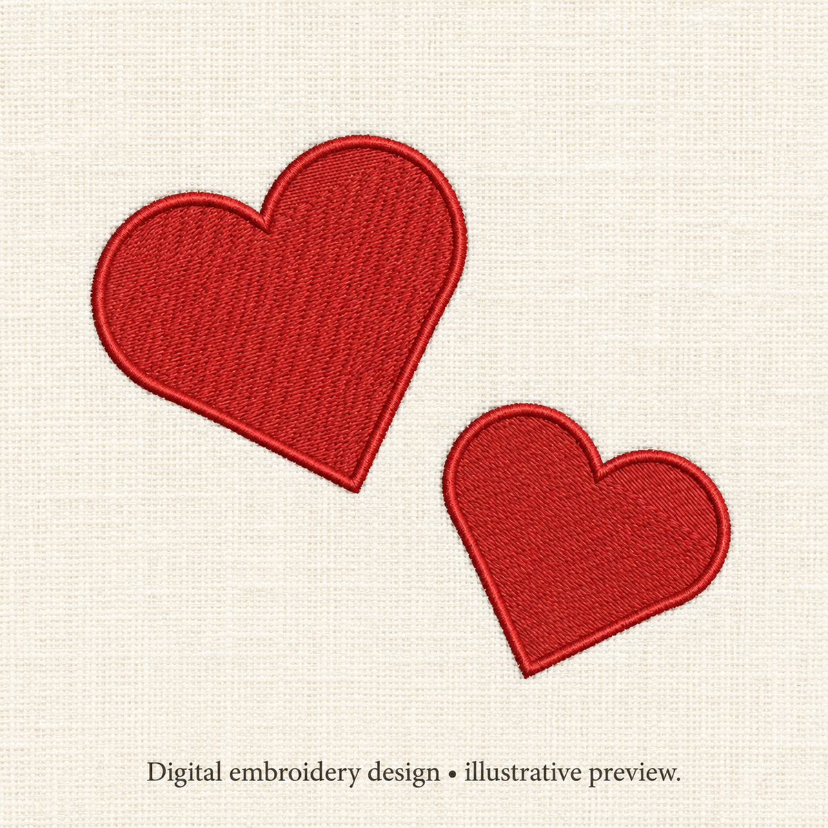 Illustrative preview of Two Diagonal Red Hearts Embroidery Design.