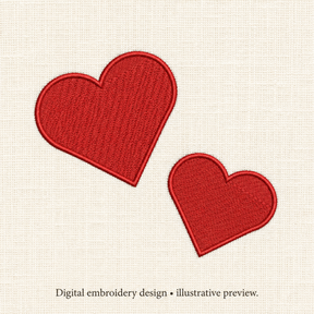 Illustrative preview of Two Diagonal Red Hearts Embroidery Design.