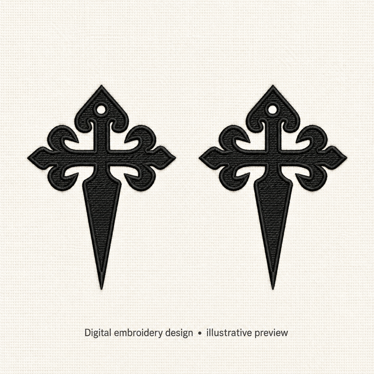 Illustrative preview of Decorative Cross Pair Embroidery Design.