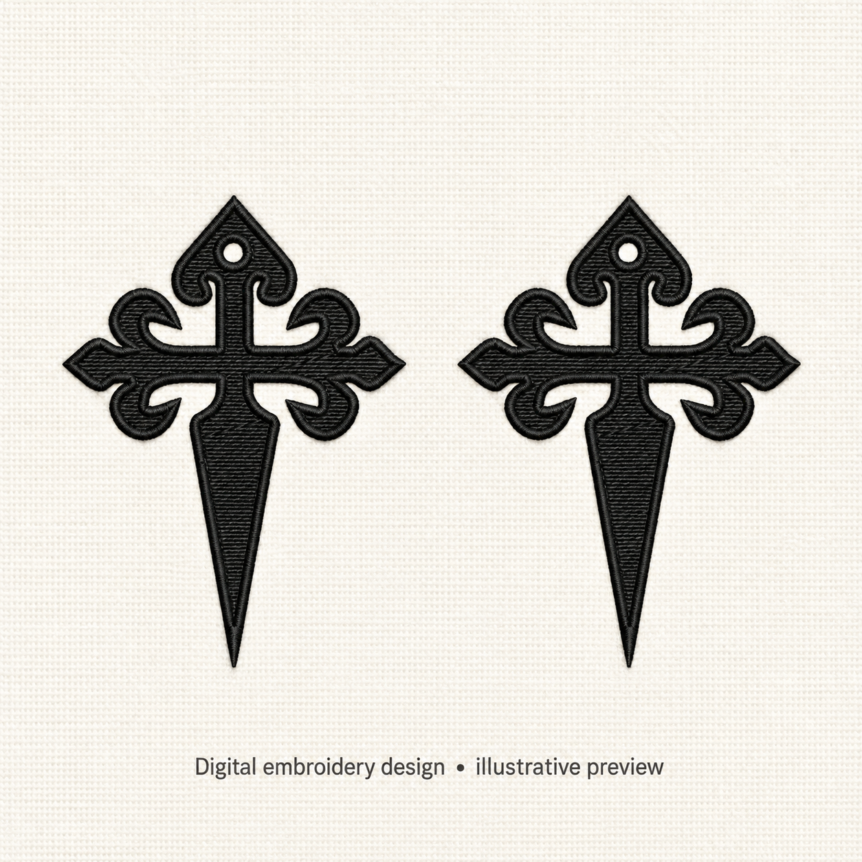 Illustrative preview of Decorative Cross Pair Embroidery Design.