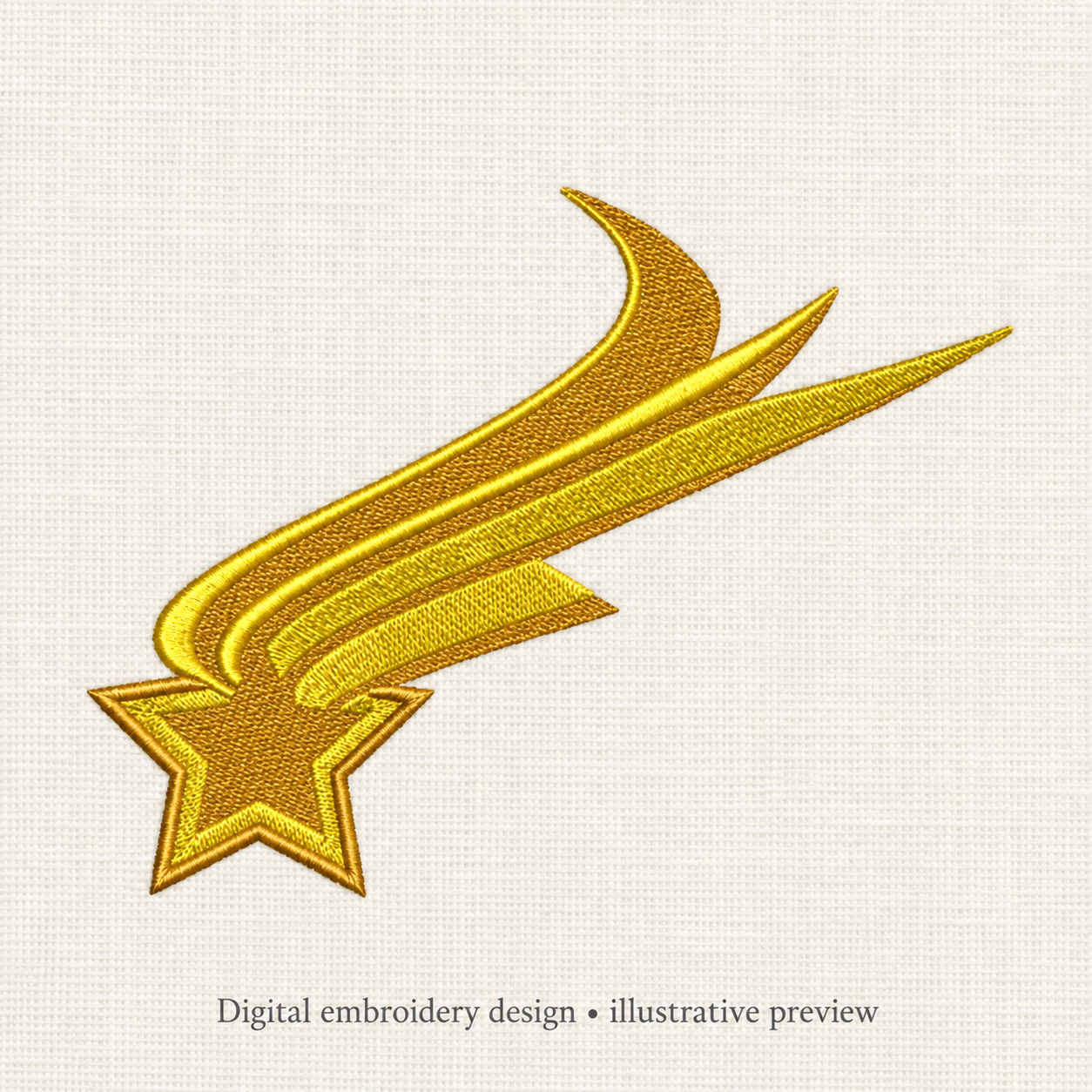 Illustrative preview of Golden Shooting Star Embroidery Design.