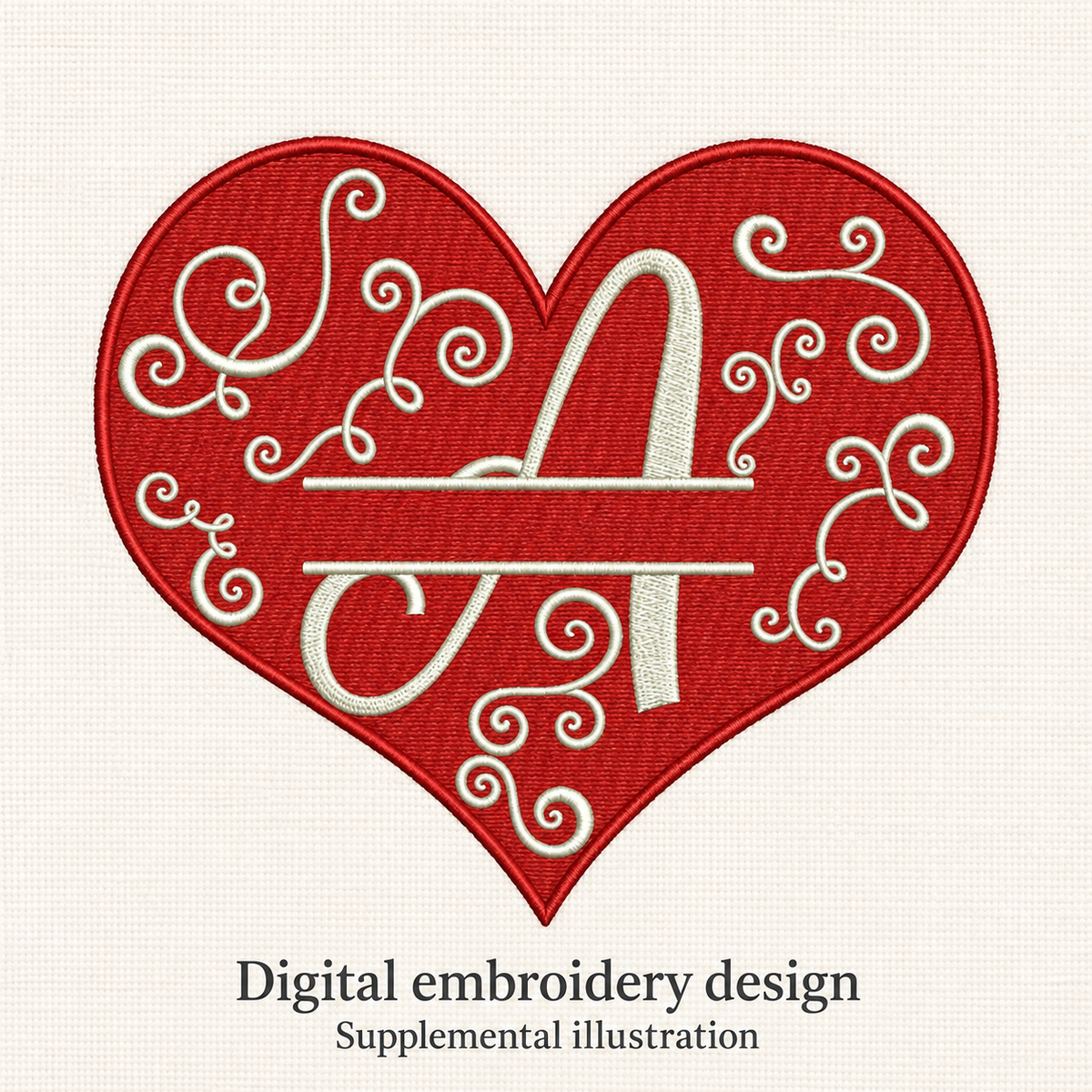 Illustrative preview of Letter A Heart Monogram Embroidery Design.