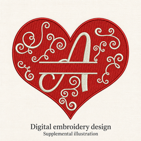 Illustrative preview of Letter A Heart Monogram Embroidery Design.