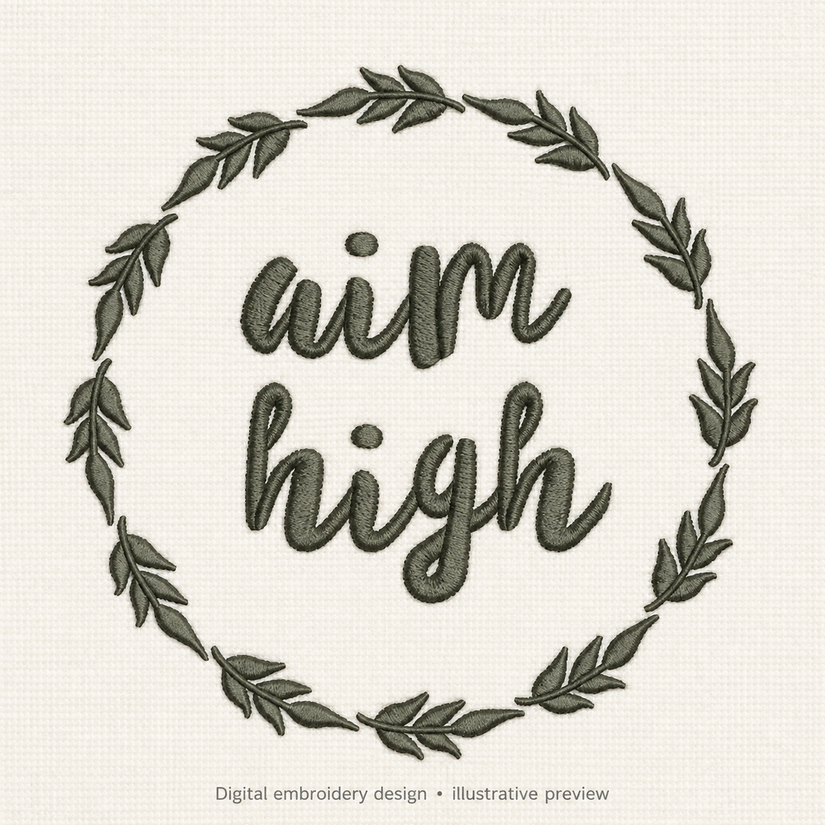 Illustrative preview of Aim High Leaf Wreath Embroidery Design.