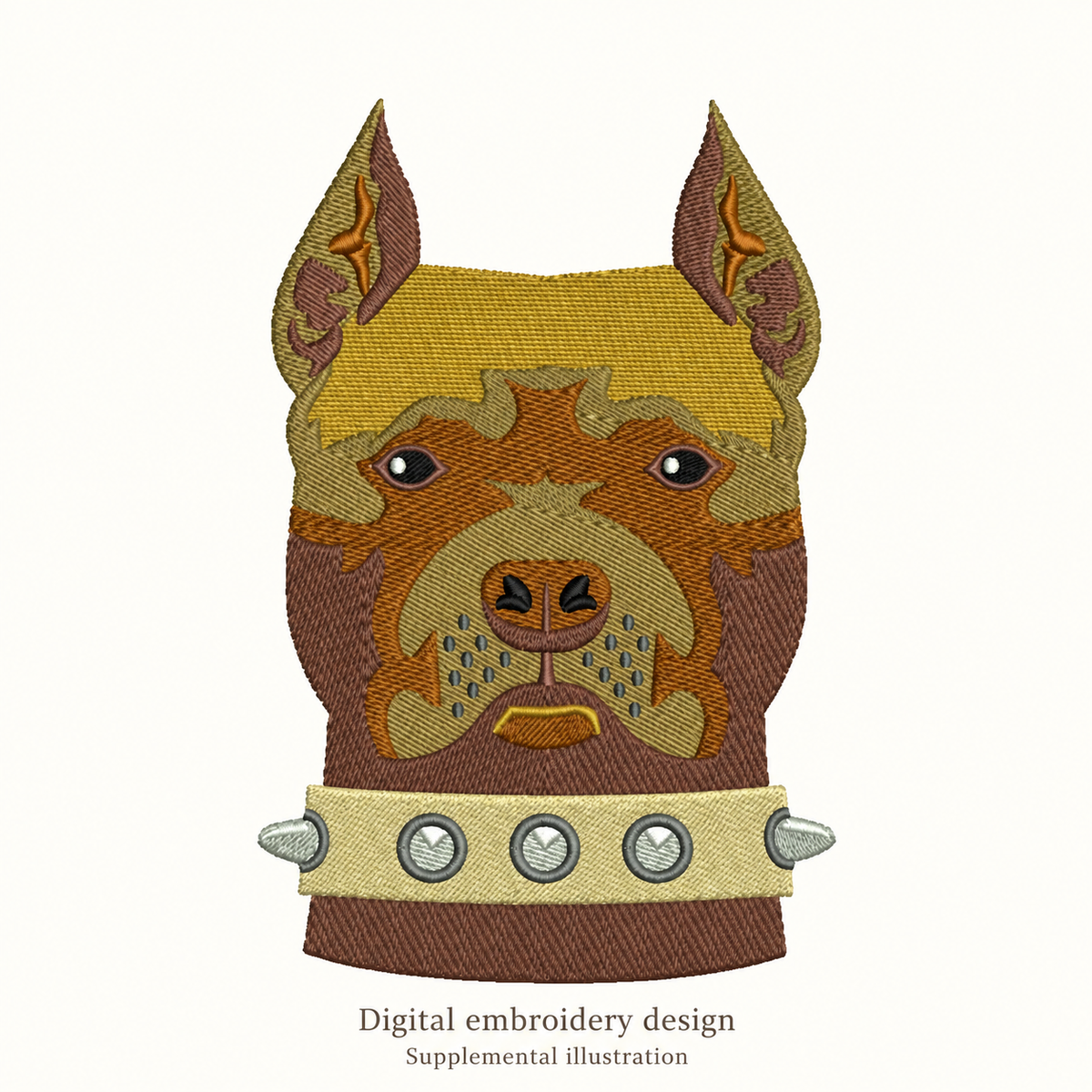 Illustrative preview of Brown Pitbull Face Embroidery Design.