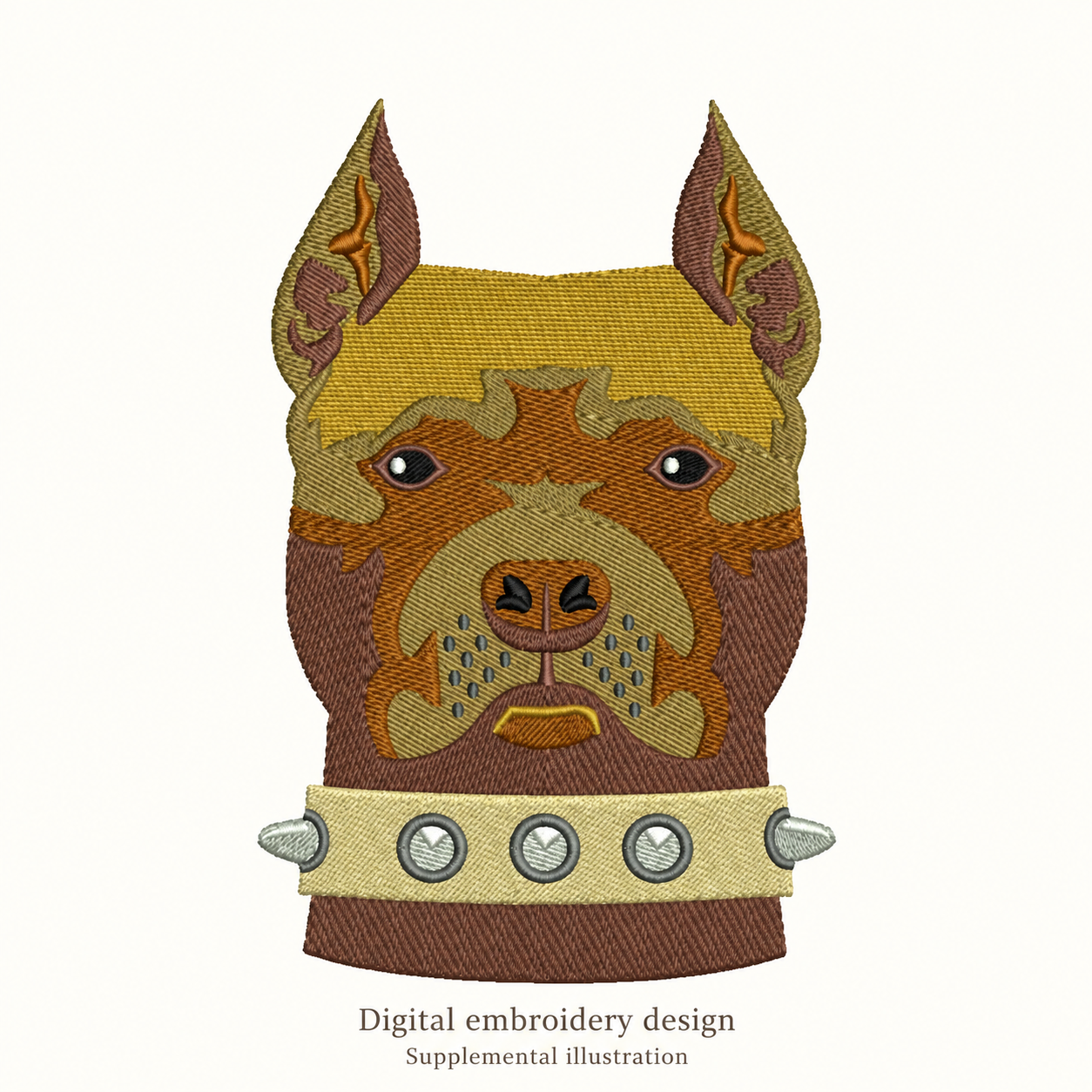 Illustrative preview of Brown Pitbull Face Embroidery Design.