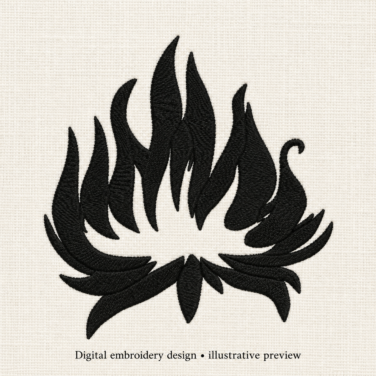 Illustrative preview of Black Flame Silhouette Embroidery Design.
