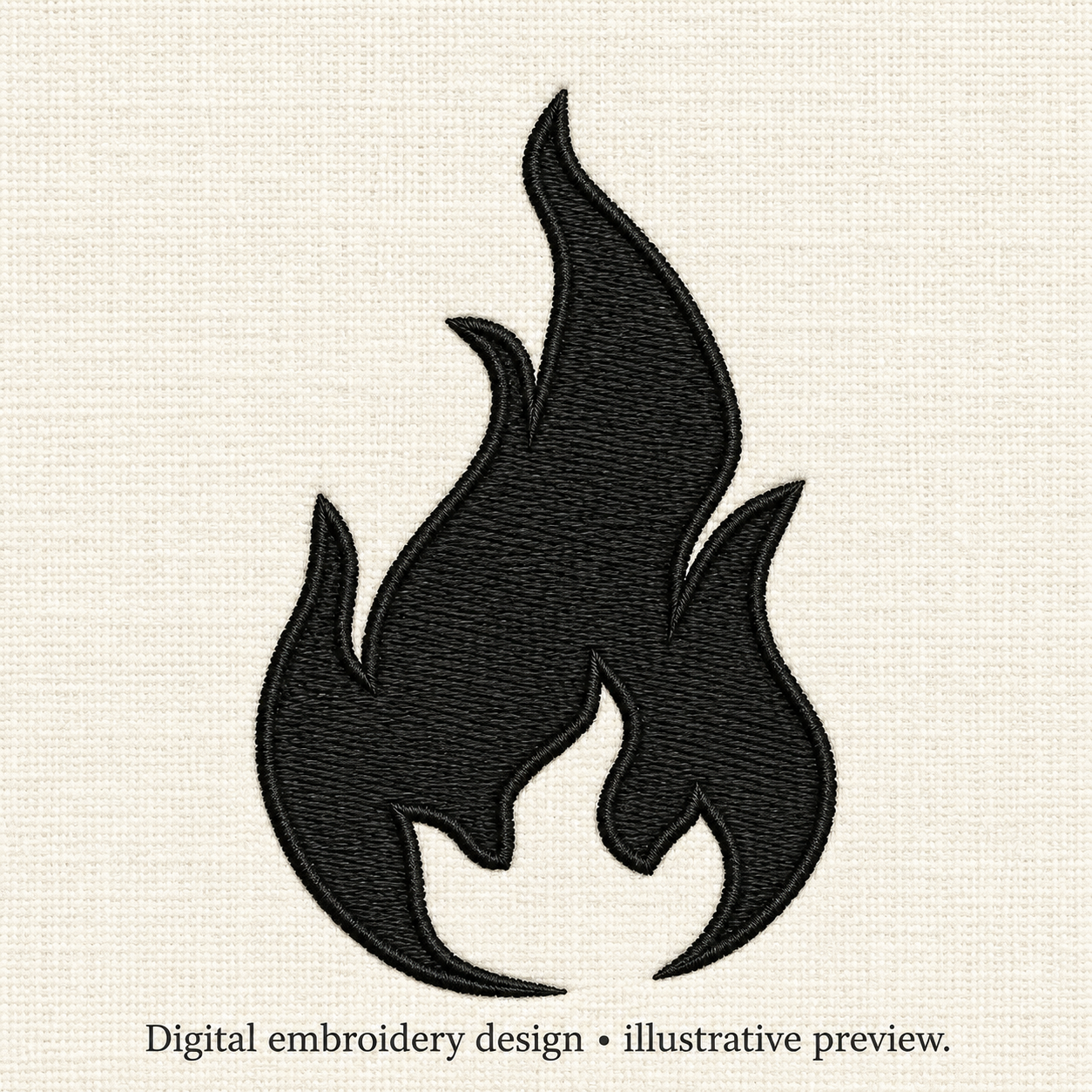 Illustrative preview of Tall Black Flame Embroidery Design.