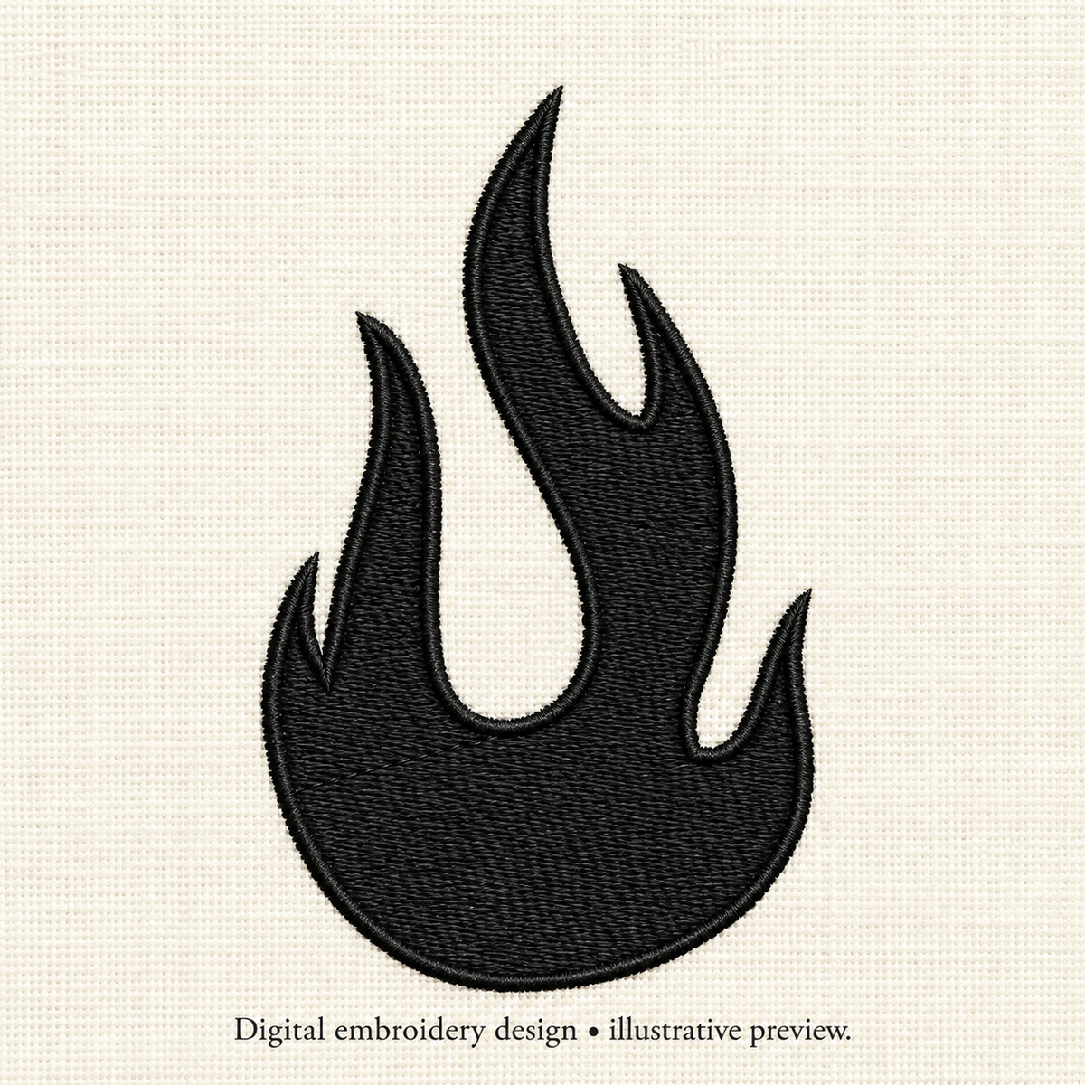 Illustrative preview of Rounded Black Flame Embroidery Design.