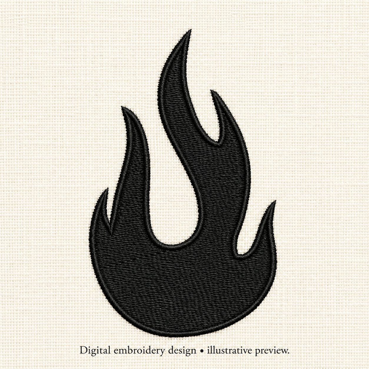 Illustrative preview of Rounded Black Flame Embroidery Design.