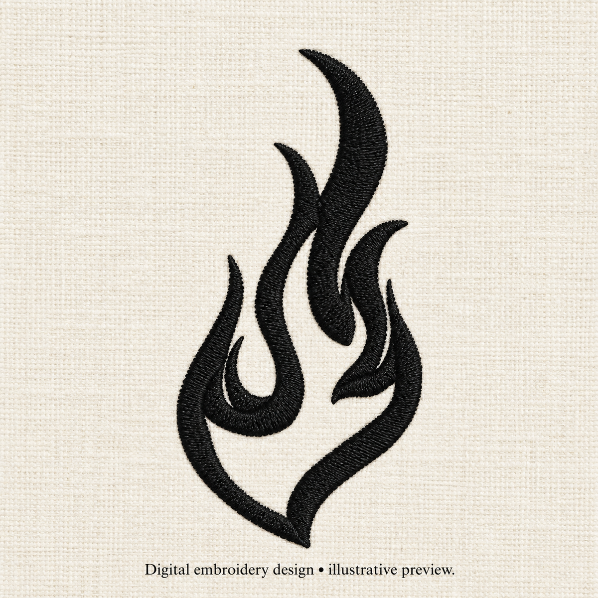 Illustrative preview of Flowing Black Flame Embroidery Design.