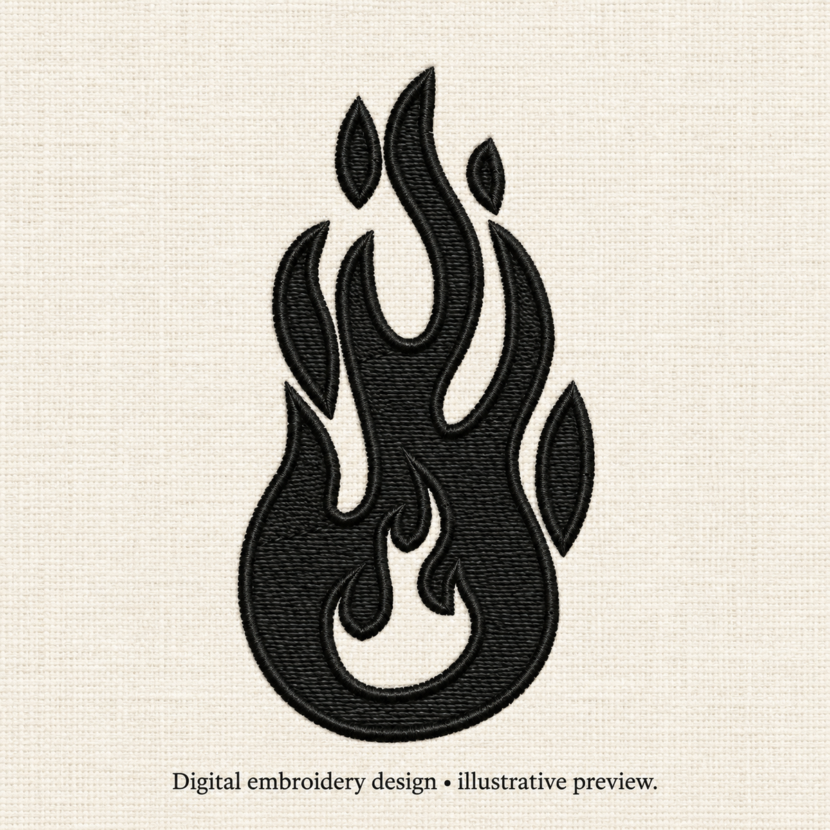 Illustrative preview of Black Flame and Sparks Embroidery Design.