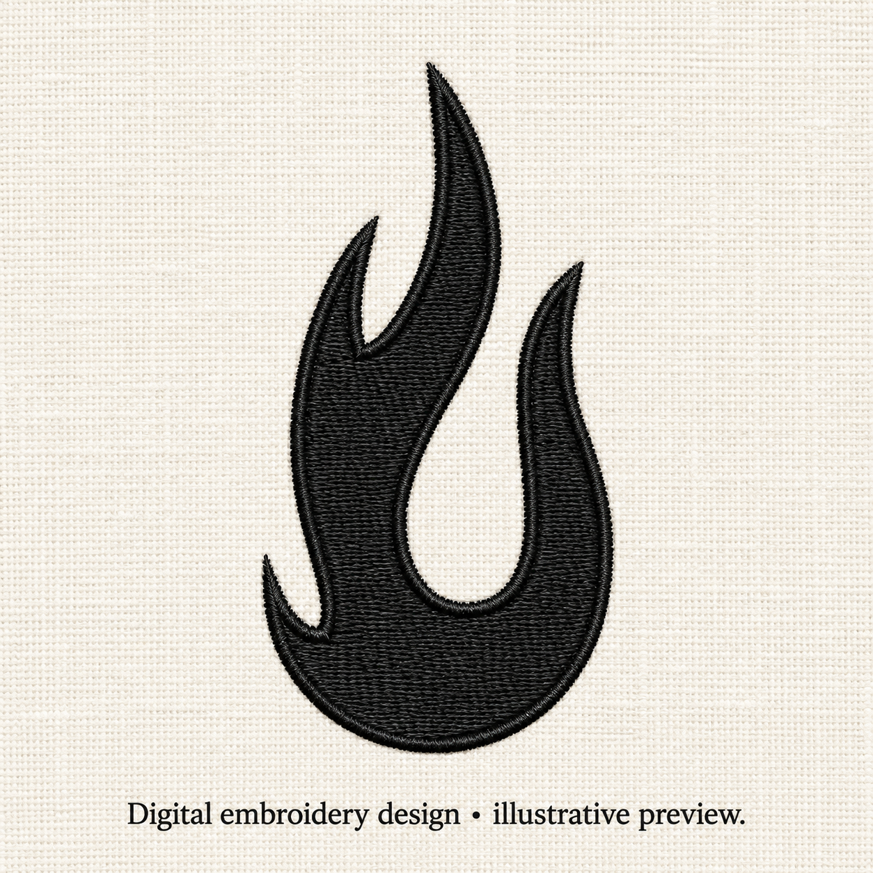 Illustrative preview of Curved Black Flame Embroidery Design.