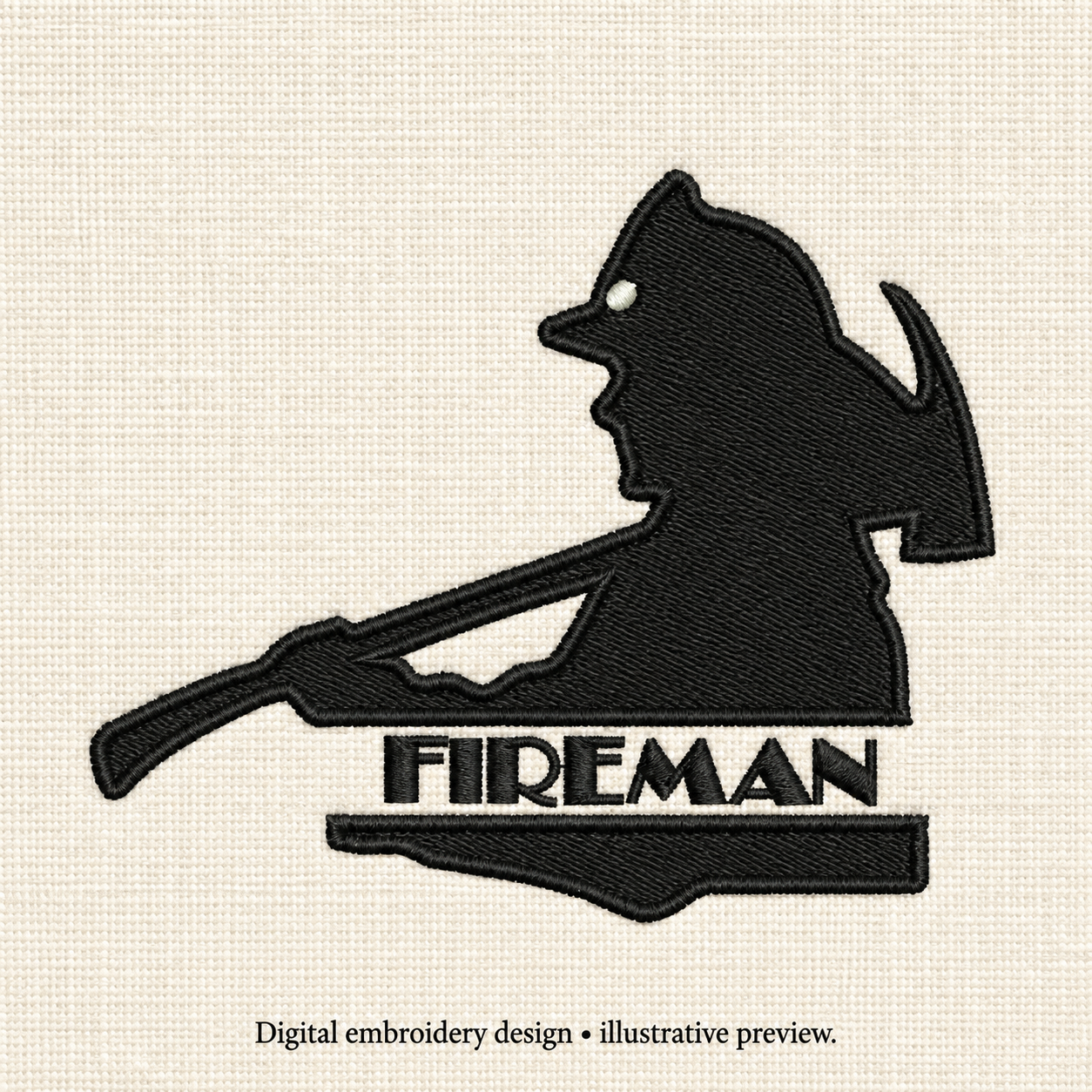 Illustrative preview of Fireman Silhouette Embroidery Design.