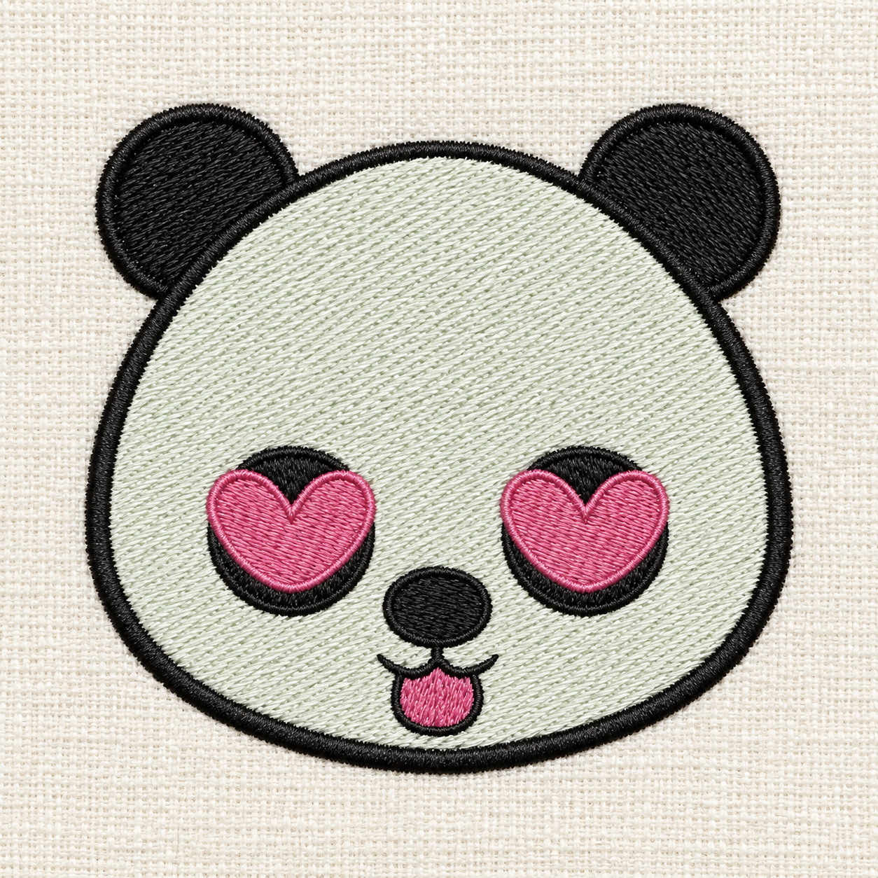 Illustrative preview of Heart-Eyed Panda Face Embroidery Design.