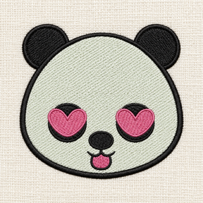 Illustrative preview of Heart-Eyed Panda Face Embroidery Design.
