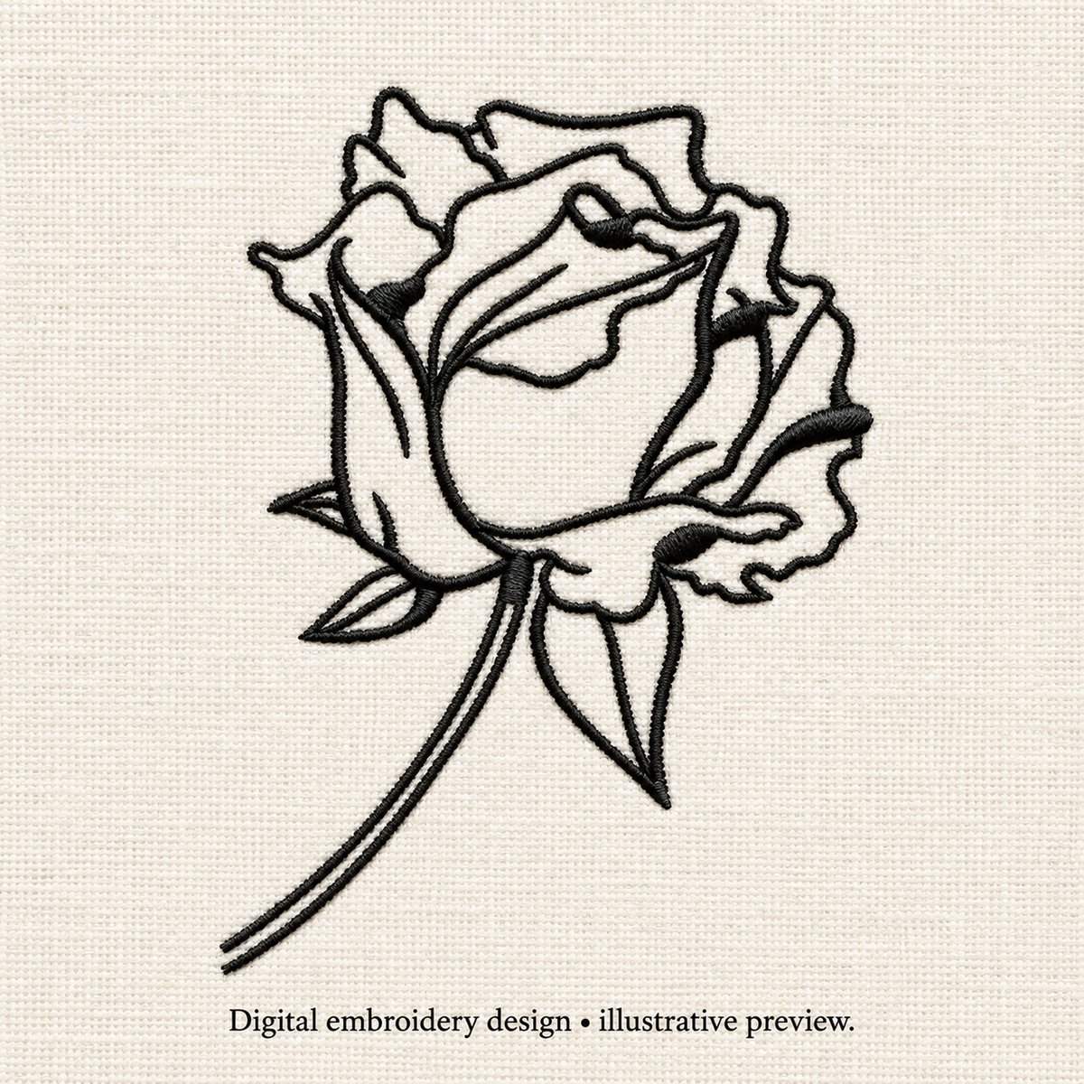 Illustrative preview of Rose Bloom Line Art Embroidery Design.