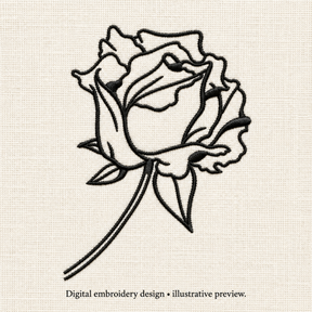 Illustrative preview of Rose Bloom Line Art Embroidery Design.