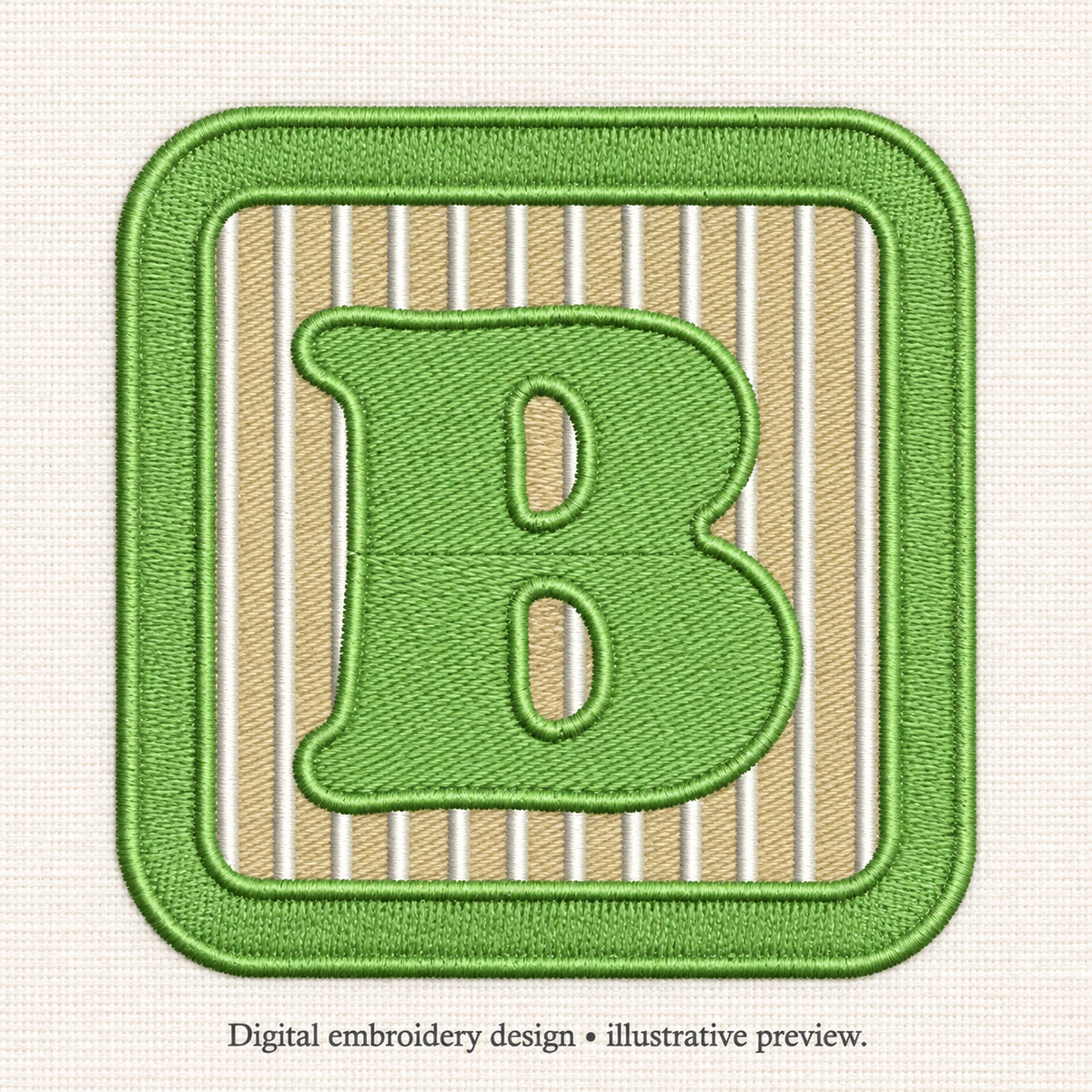 Illustrative preview of Green Letter B Block Embroidery Design.