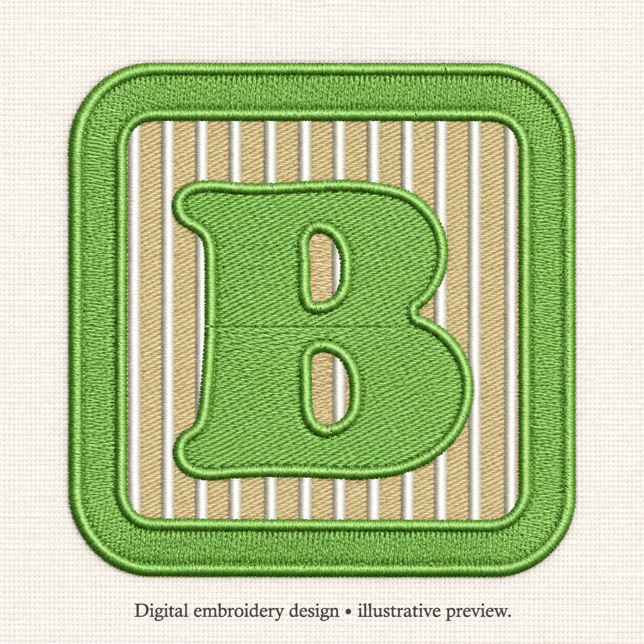 Illustrative preview of Green Letter B Block Embroidery Design.