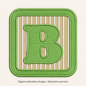 Illustrative preview of Green Letter B Block Embroidery Design.