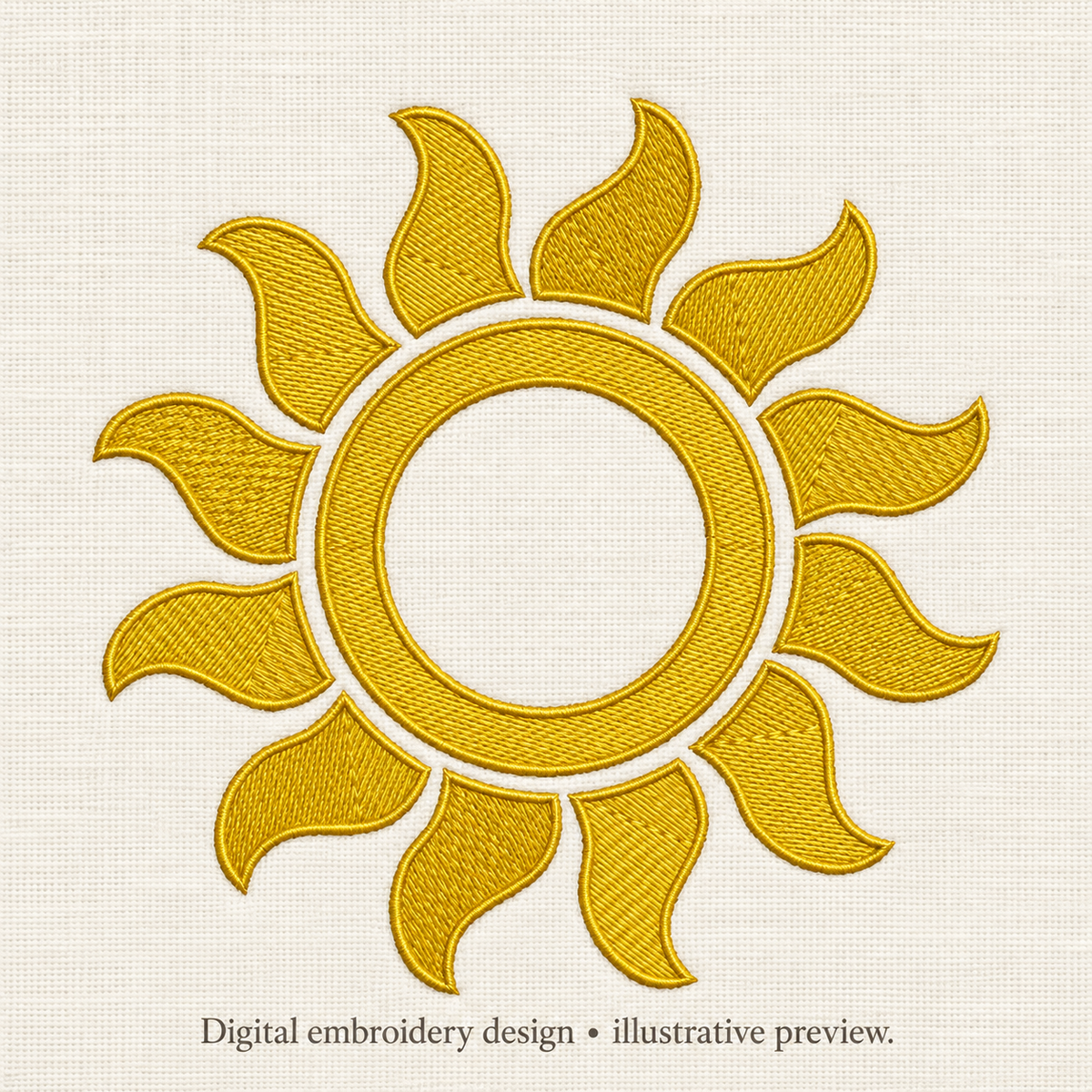Illustrative preview of Gold Sun Outline Embroidery Design.