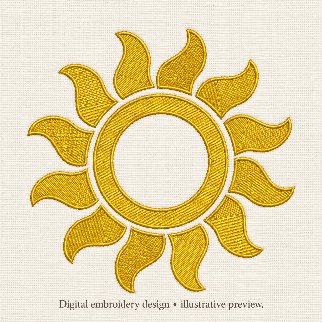 Illustrative preview of Gold Sun Outline Embroidery Design.