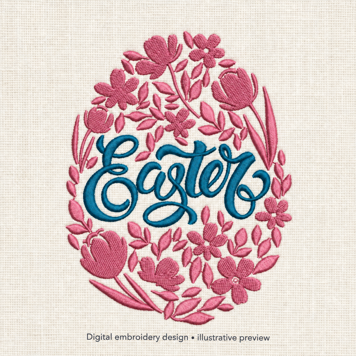 Illustrative preview of Floral Easter Egg Embroidery Design.