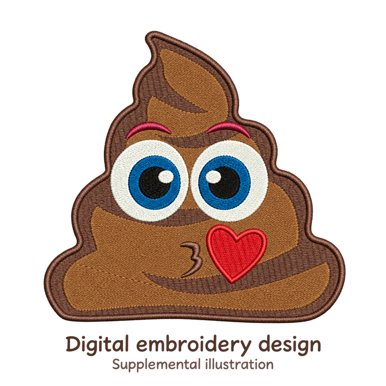 Illustrative preview of Kissing Poo Emoji Embroidery Design.