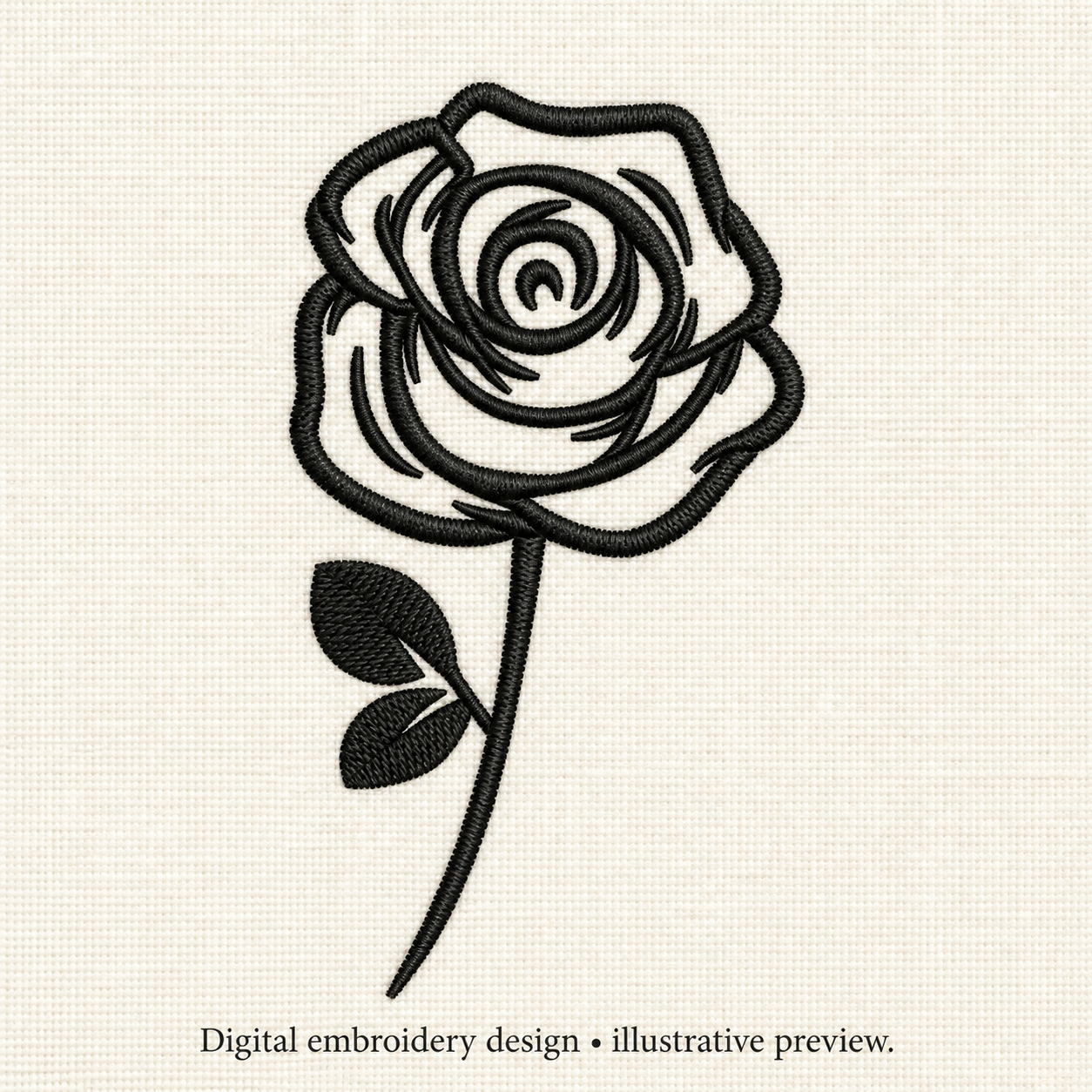 Illustrative preview of Rose Outline with Stem Embroidery Design.