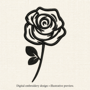 Illustrative preview of Rose Outline with Stem Embroidery Design.