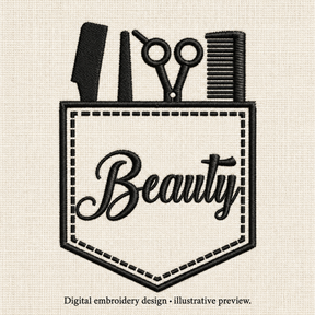 Illustrative preview of Beauty Hair Stylist Pocket Embroidery Design.