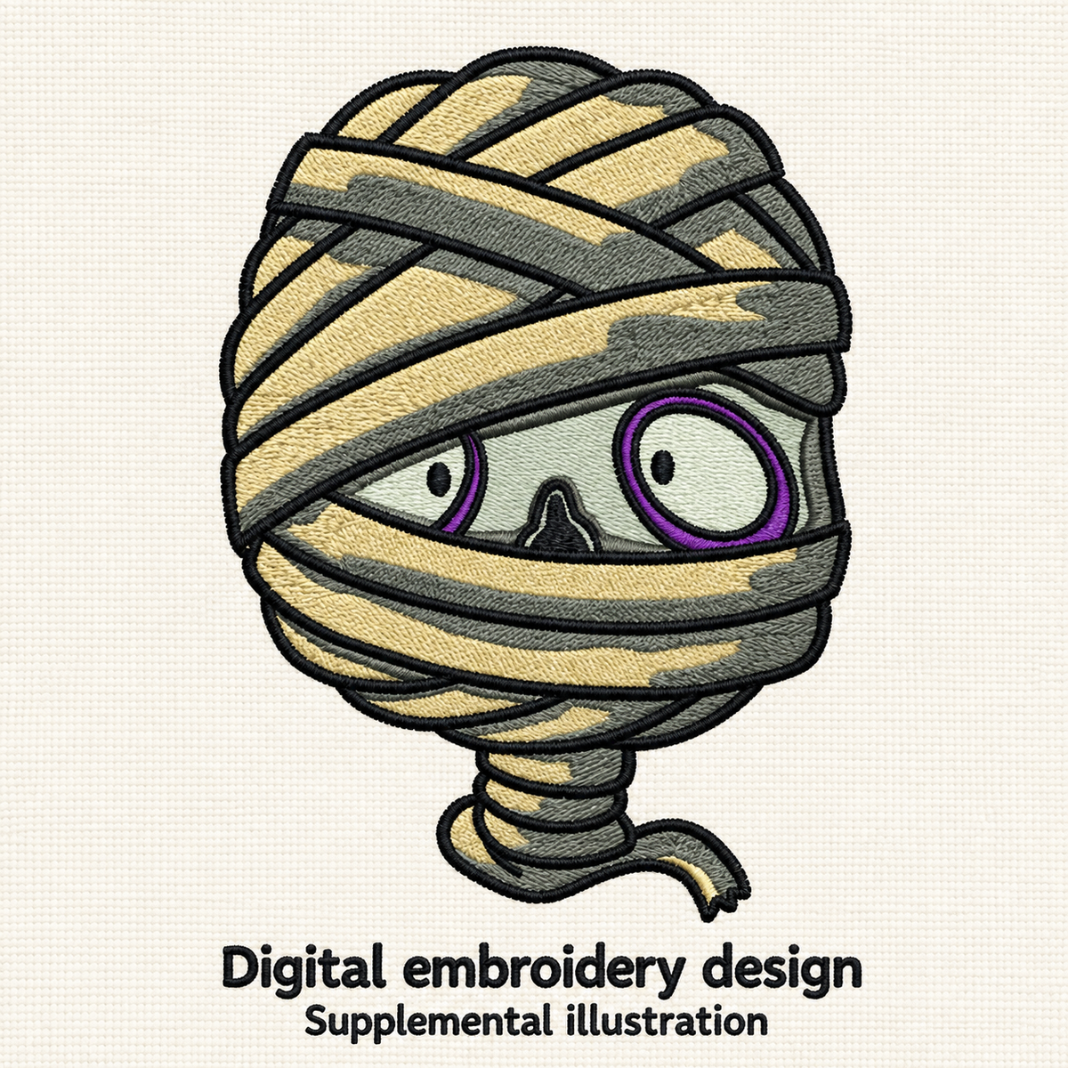 Illustrative preview of Wrapped Mummy Face Embroidery Design.