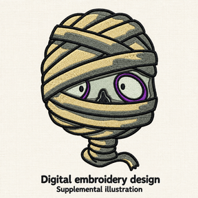 Illustrative preview of Wrapped Mummy Face Embroidery Design.
