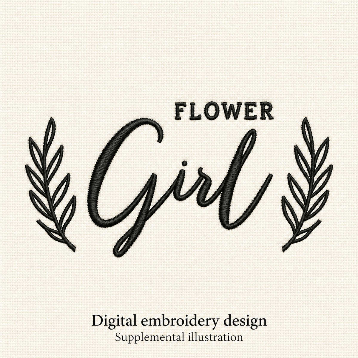 Illustrative preview of Flower Girl with Leaf Sprigs Embroidery Design.