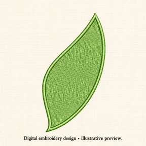 Illustrative preview of Slender Curved Green Leaf Embroidery Design.
